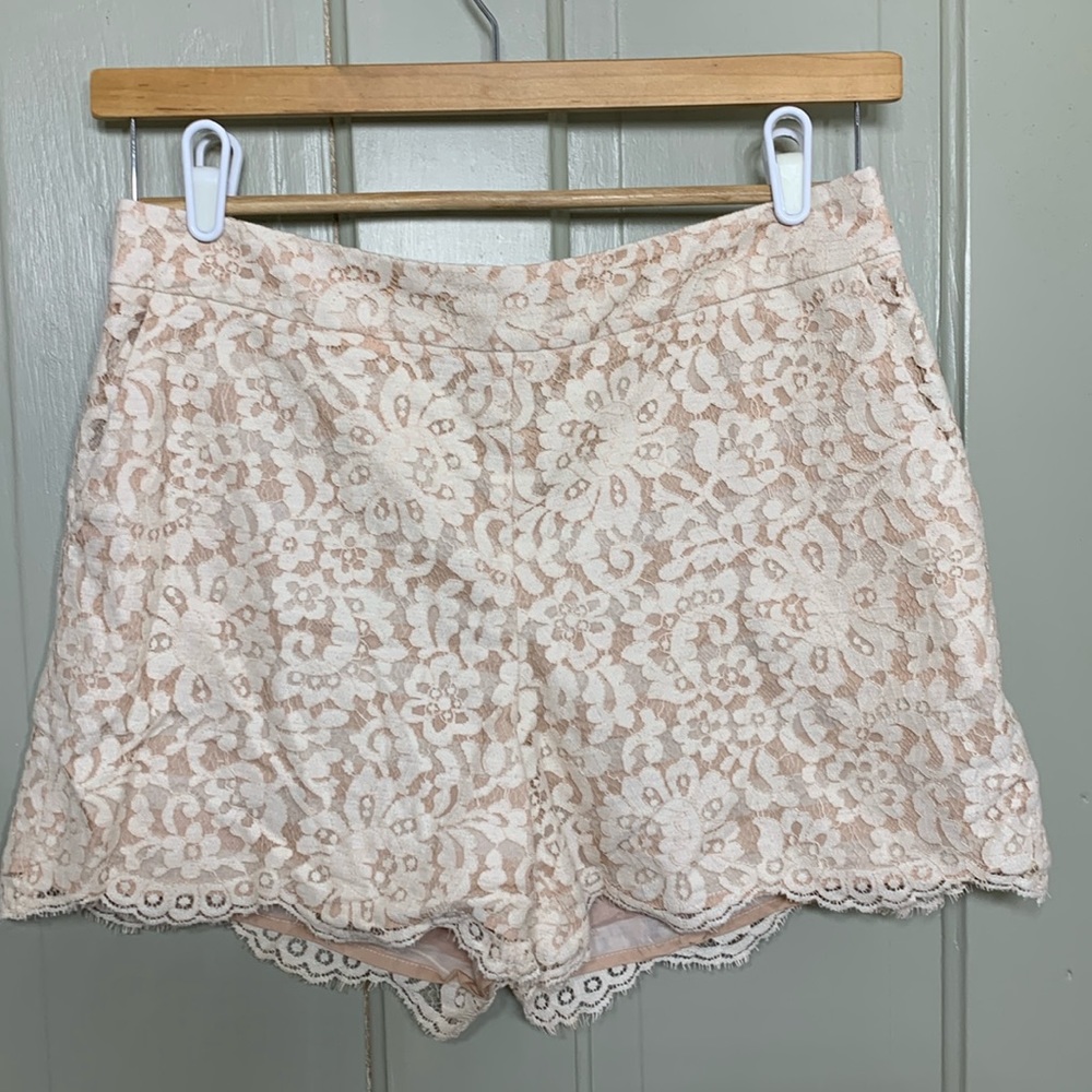 Anthropologie Lace Overlay Shorts in Blush and Ivory